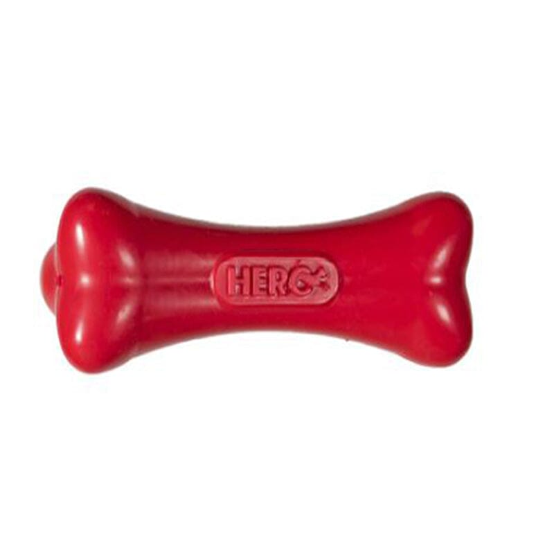 Dogs love the unpredictable roll and bounce created by its unique shape of Hero Action Rubber Nub Bone Dog Toy.