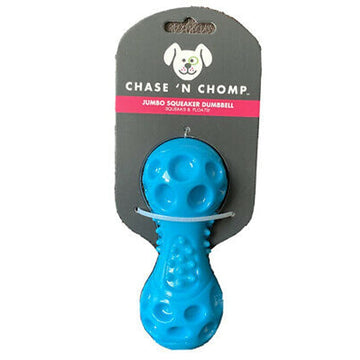 Squeaker Dumbbell Floating Dog Toy By Chase 'N Chomp is Squeaks and floats for fun interactive play.