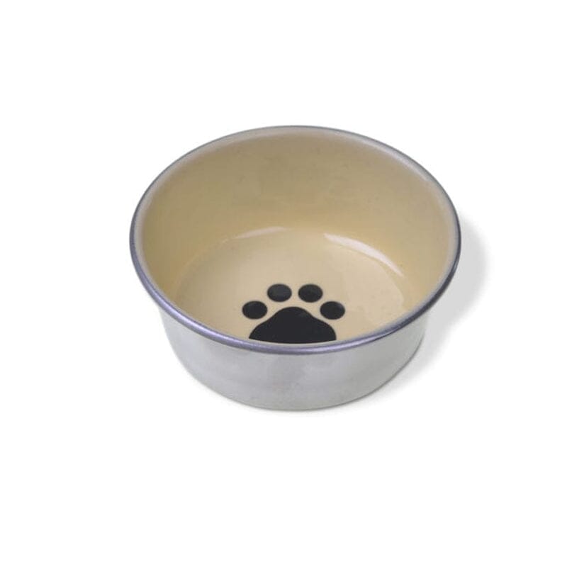 Van Ness Decorated Enamel Stainless Cat Dish or Bowl is ideally sized for cats, 8 oz - 236 ml capacity.