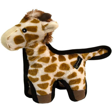 Hyper Pet Giraffe Tough Plush Dog Toy with Two squeakers inside will entice him to toss it and chomp it to make the noise.