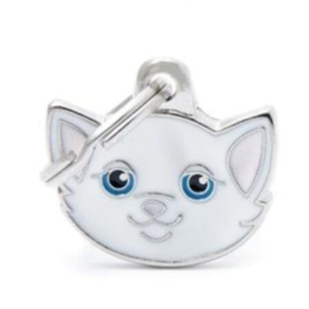White Cat Name ID Tags are cute & trendy, available at PawsnCollars.com